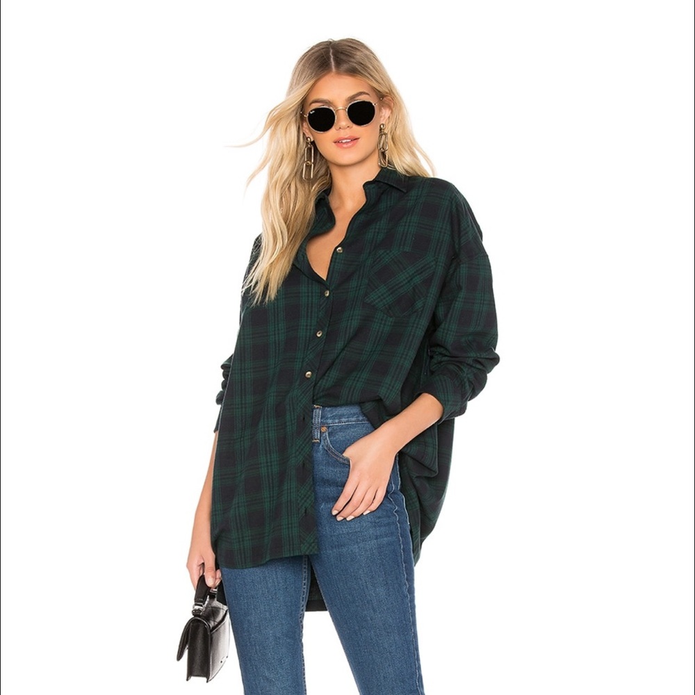 Audriana Oversized Flannel Top in Green